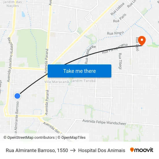 Rua Almirante Barroso, 1550 to Hospital Dos Animais map