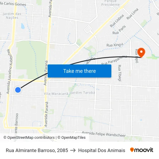 Rua Almirante Barroso, 2085 to Hospital Dos Animais map