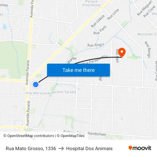 Rua Mato Grosso, 1336 to Hospital Dos Animais map