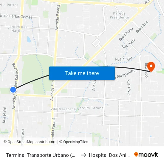 Terminal Transporte Urbano (Ala 03) to Hospital Dos Animais map