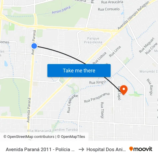 Avenida Paraná 2011 - Polícia Federal to Hospital Dos Animais map