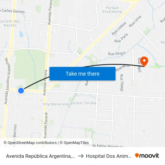 Avenida República Argentina, 20 to Hospital Dos Animais map