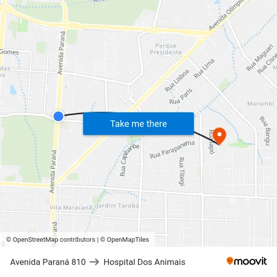 Avenida Paraná 810 to Hospital Dos Animais map