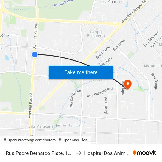 Rua Padre Bernardo Plate, 1610 to Hospital Dos Animais map