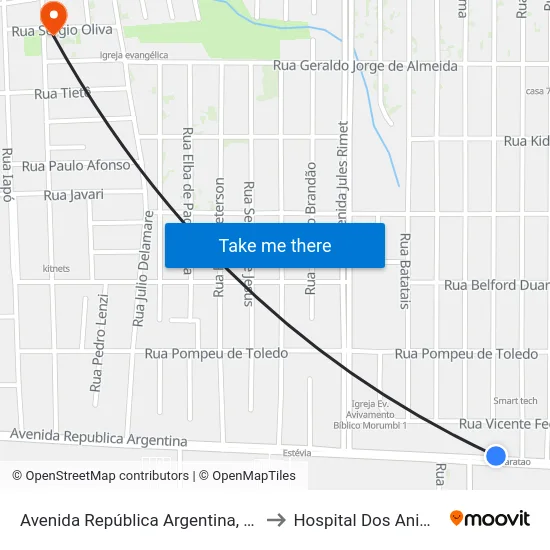 Avenida República Argentina, 5747 to Hospital Dos Animais map