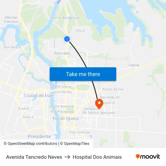 Avenida Tancredo Neves to Hospital Dos Animais map