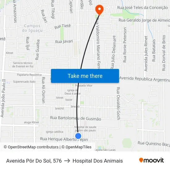 Avenida Pôr Do Sol, 576 to Hospital Dos Animais map