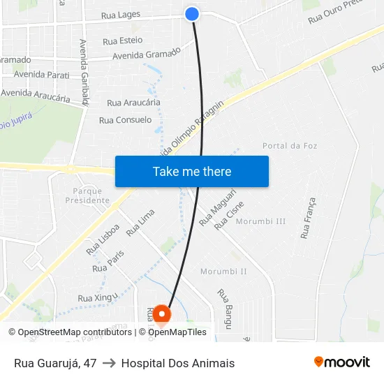 Rua Guarujá, 47 to Hospital Dos Animais map