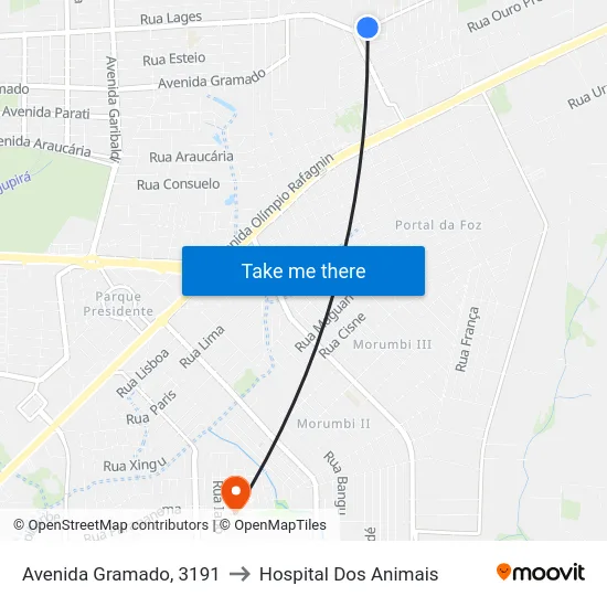 Avenida Gramado, 3191 to Hospital Dos Animais map