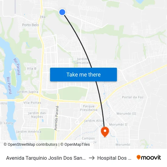 Avenida Tarquínio Joslin Dos Santos  - Unioeste to Hospital Dos Animais map