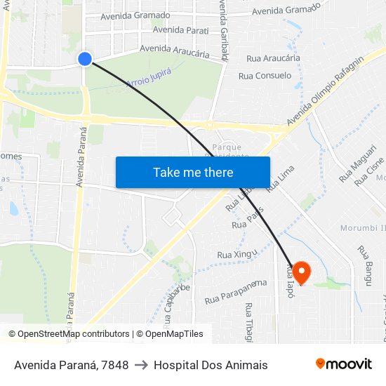 Avenida Paraná, 7848 to Hospital Dos Animais map