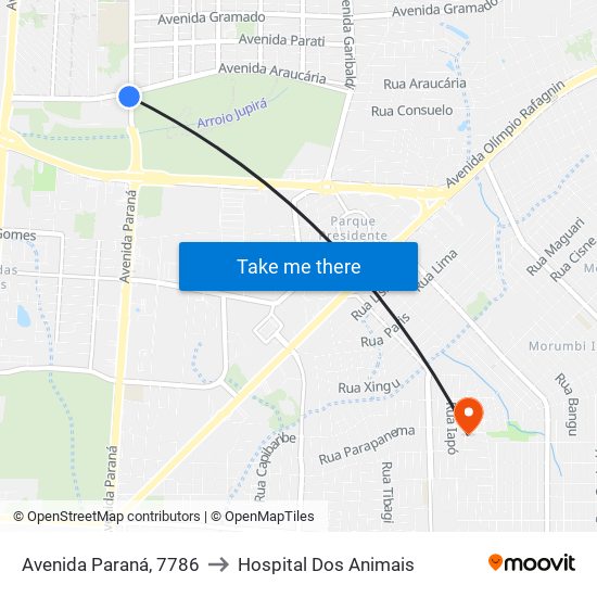 Avenida Paraná, 7786 to Hospital Dos Animais map