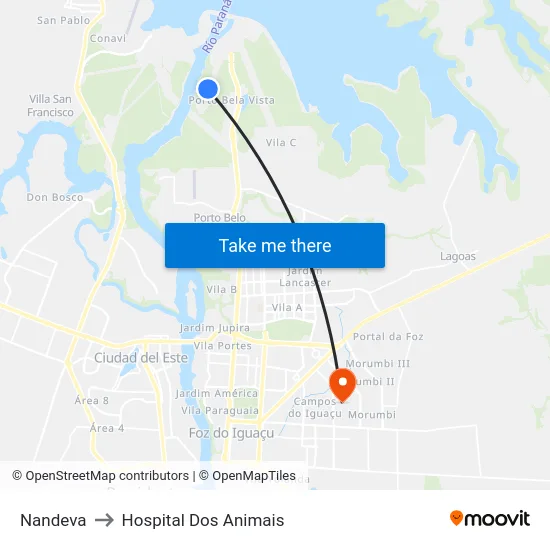 Nandeva to Hospital Dos Animais map