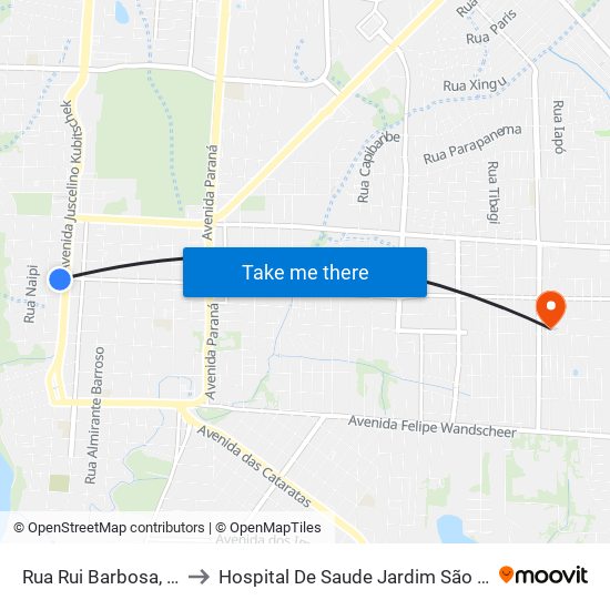 Rua Rui Barbosa, 627 to Hospital De Saude Jardim São Paulo map