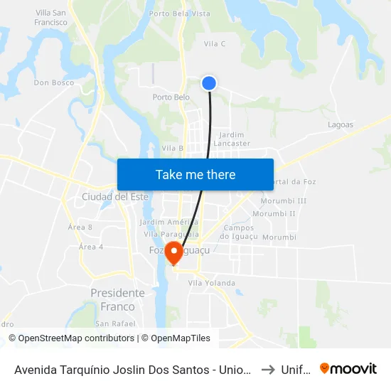 Avenida Tarquínio Joslin Dos Santos - Unioeste to Unifoz map