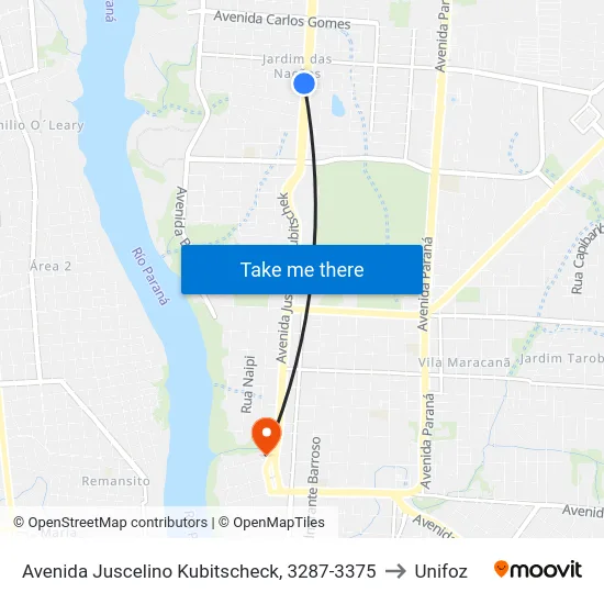 Avenida Juscelino Kubitscheck, 3287-3375 to Unifoz map