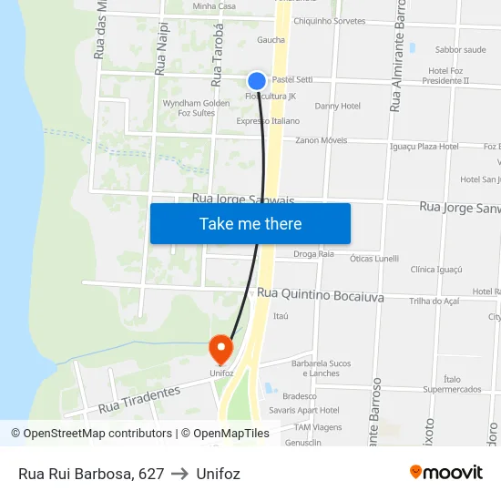 Rua Rui Barbosa, 627 to Unifoz map