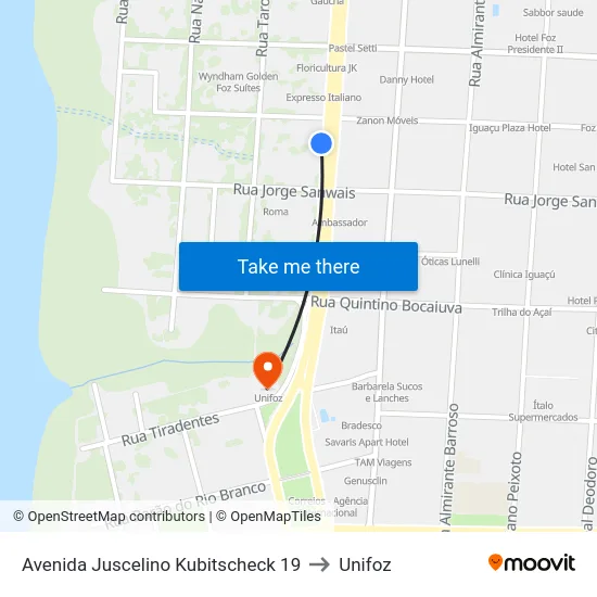 Avenida Juscelino Kubitscheck 19 to Unifoz map