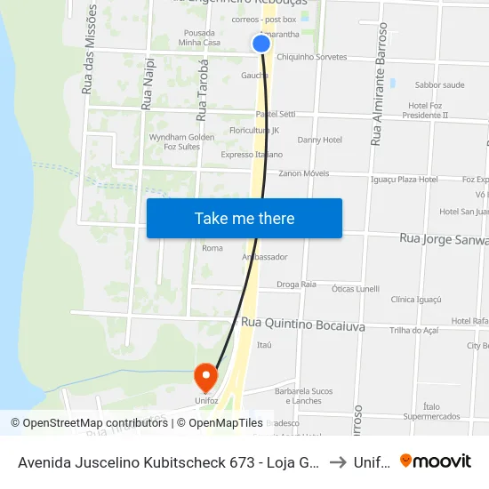 Avenida Juscelino Kubitscheck 673 - Loja Gaúcha to Unifoz map