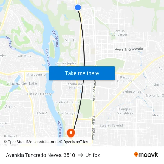 Avenida Tancredo Neves, 3510 to Unifoz map