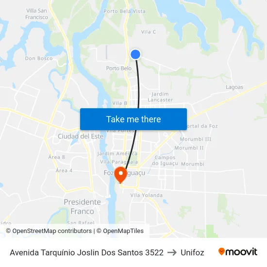 Avenida Tarquínio Joslin Dos Santos 3522 to Unifoz map
