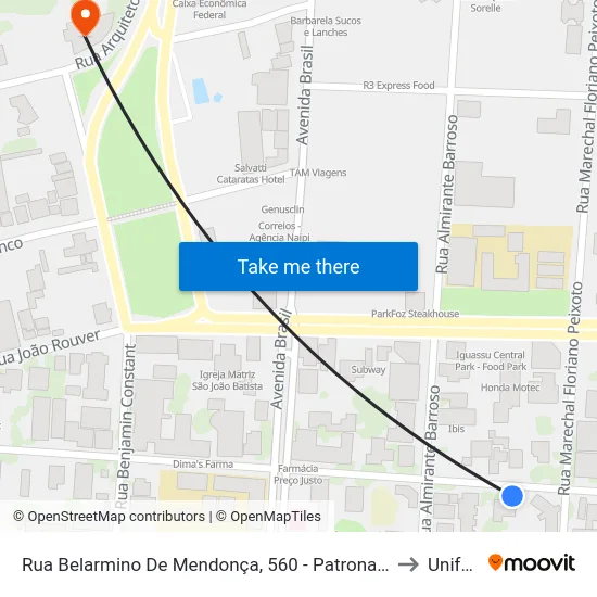 Rua Belarmino De Mendonça, 560 - Patronato to Unifoz map