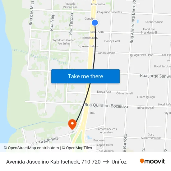 Avenida Juscelino Kubitscheck, 710-720 to Unifoz map