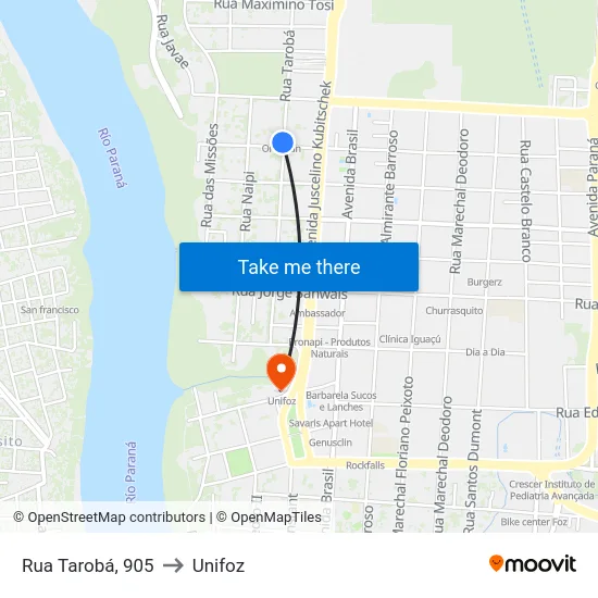 Rua Tarobá, 905 to Unifoz map