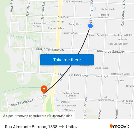 Rua Almirante Barroso, 1838 to Unifoz map