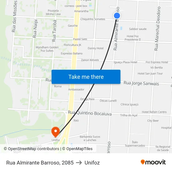 Rua Almirante Barroso, 2085 to Unifoz map