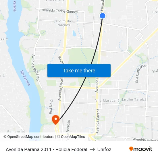 Avenida Paraná 2011 - Polícia Federal to Unifoz map