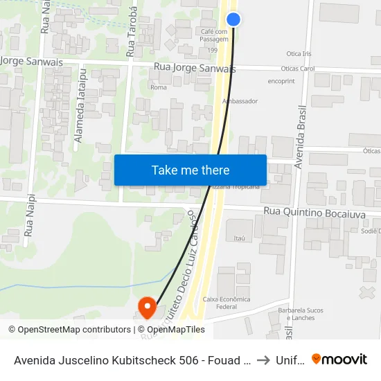 Avenida Juscelino Kubitscheck 506 - Fouad Center to Unifoz map