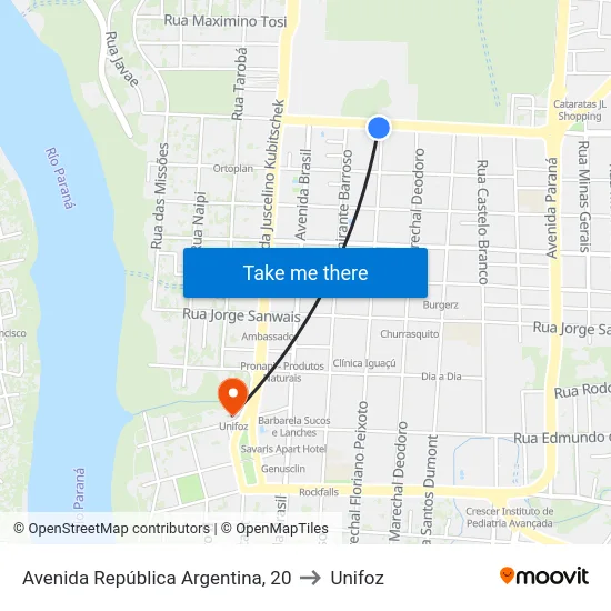 Avenida República Argentina, 20 to Unifoz map