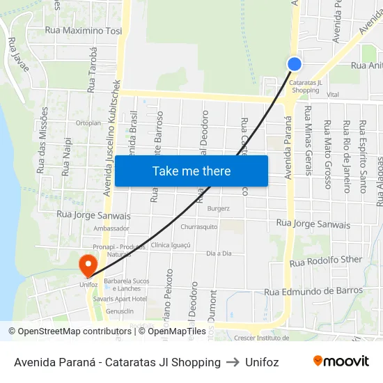 Avenida Paraná - Cataratas Jl Shopping to Unifoz map