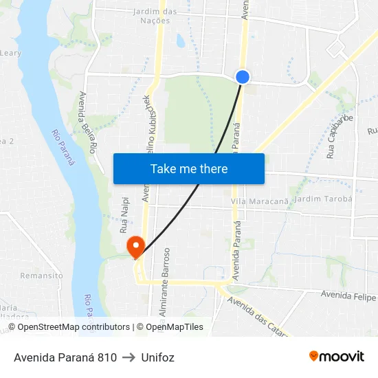 Avenida Paraná 810 to Unifoz map