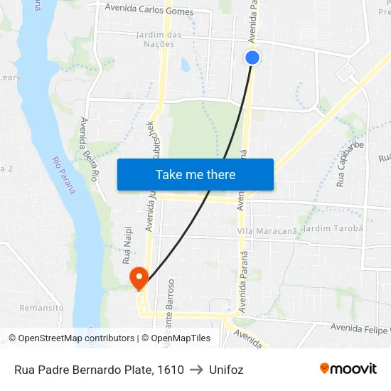 Rua Padre Bernardo Plate, 1610 to Unifoz map