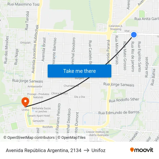Avenida República Argentina, 2134 to Unifoz map