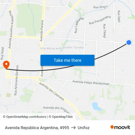 Avenida República Argentina, 4995 to Unifoz map