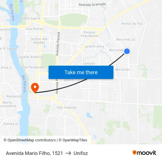 Avenida Mario Filho, 1521 to Unifoz map