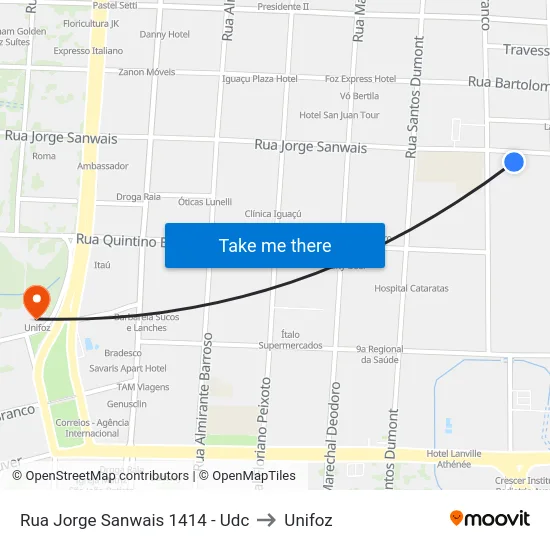 Rua Jorge Sanwais 1414 - Udc to Unifoz map