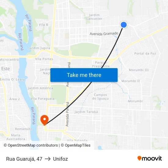 Rua Guarujá, 47 to Unifoz map