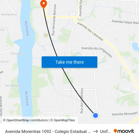 Avenida Morenitas 1092 - Colégio Estadual J.K. to Unifoz map