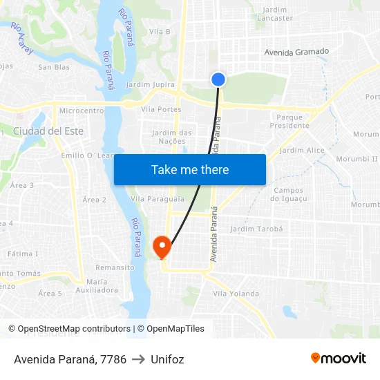 Avenida Paraná, 7786 to Unifoz map