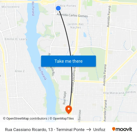 Rua Cassiano Ricardo, 13 - Terminal Ponte to Unifoz map