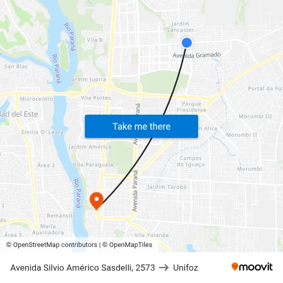 Avenida Silvio Américo Sasdelli, 2573 to Unifoz map
