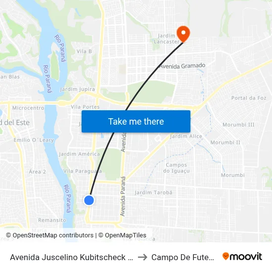Avenida Juscelino Kubitscheck 19 to Campo De Futebol map