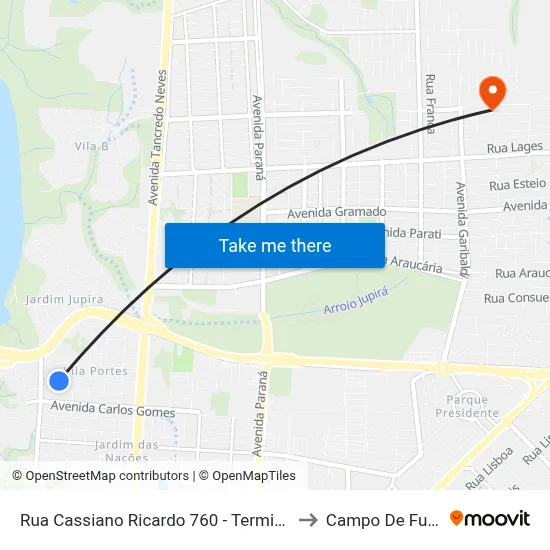 Rua Cassiano Ricardo 760 - Terminal Ponte to Campo De Futebol map