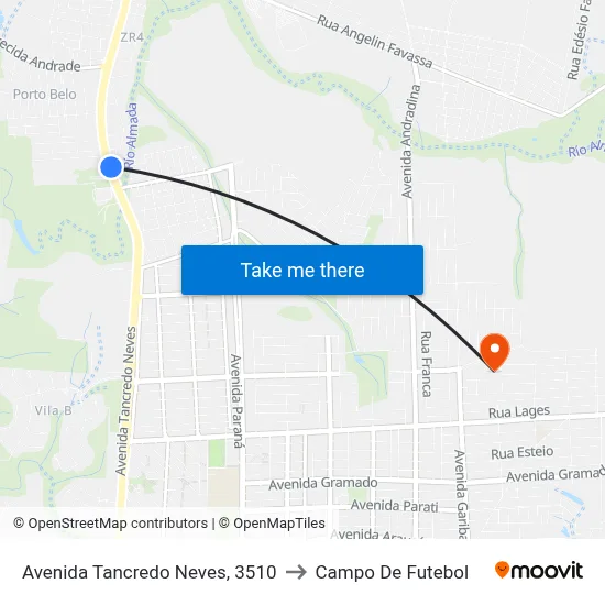 Avenida Tancredo Neves, 3510 to Campo De Futebol map