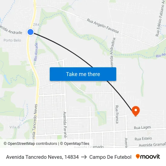 Avenida Tancredo Neves, 14834 to Campo De Futebol map