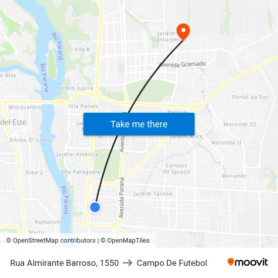 Rua Almirante Barroso, 1550 to Campo De Futebol map